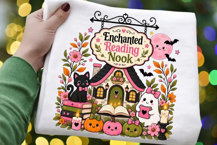 Enchanted Reading Nook Halloween Books Ghost Pumpkin PNG