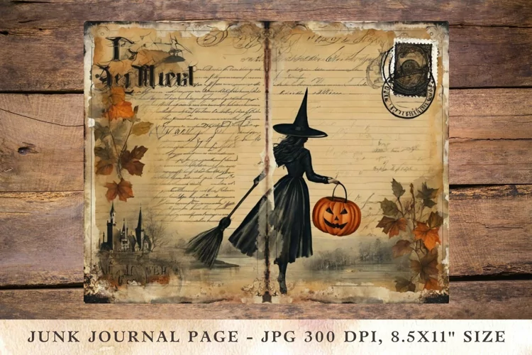 Printable Junk Journal Pages halloween witch pumpkin 4