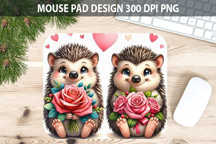 Watercolor Hedgehog Mouse Pad Sublimation - Valentines PNG