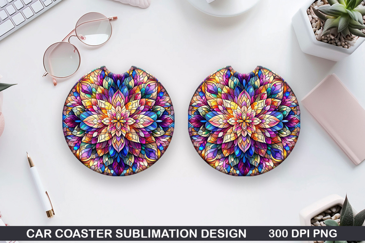 Flower Car coaster sublimation, Summer Coaster PNG Design