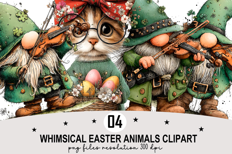 Whimsical Easter Animals Clipart Watercolor Easter Bunny PNG