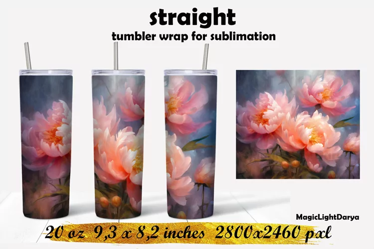 Flowers tumbler design, Peonies Tumbler sublimation