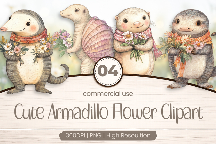 Cute Armadillo Flower Clipart PNG