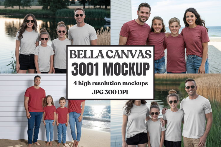Bella Canvas 3001 Family Group T-Shirt Mockup