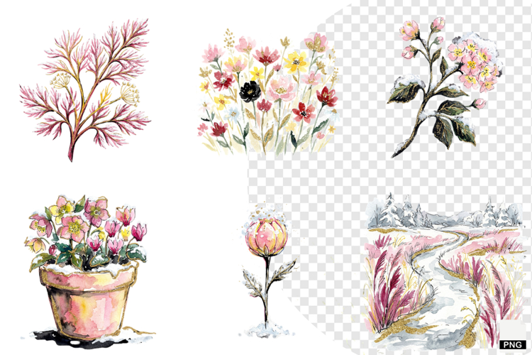 Snowy Flowers Garden Clipart