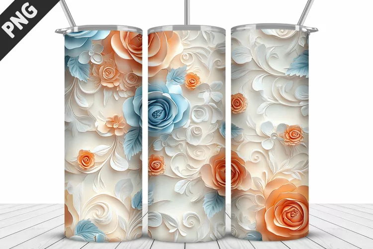3D Daisy Flowers 20oz Tumbler Wrap | Sublimation Design