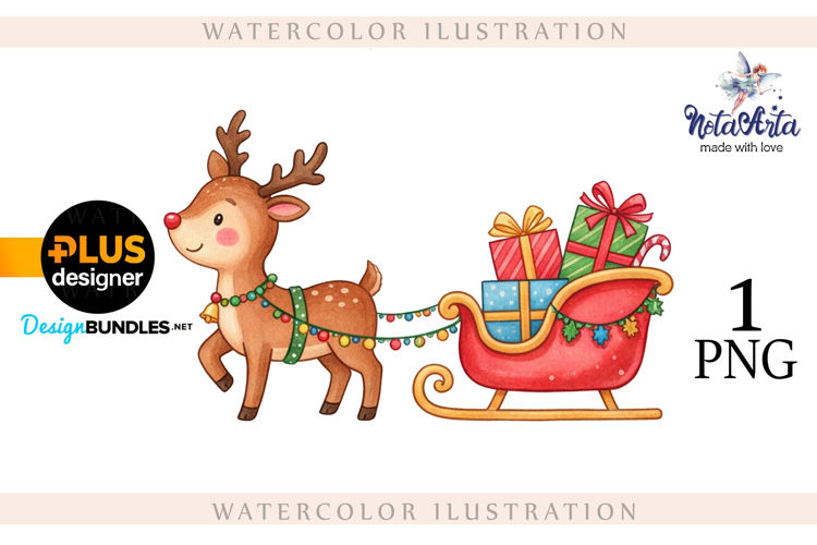 Christmas deer watercolor illustration