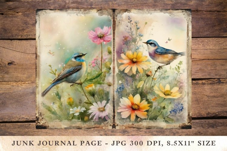 Printable Junk Journal Pages wildflower bird 2 example image 1