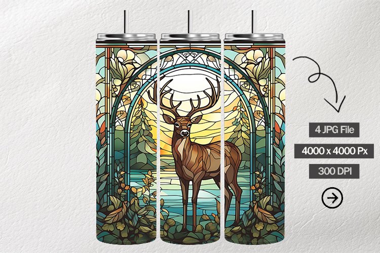 Deer Stained Glass Square Coaster - 04 Variations example image 1