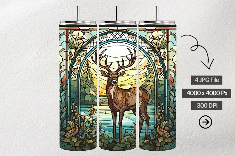 Deer Stained Glass Square Coaster - 04 Variations