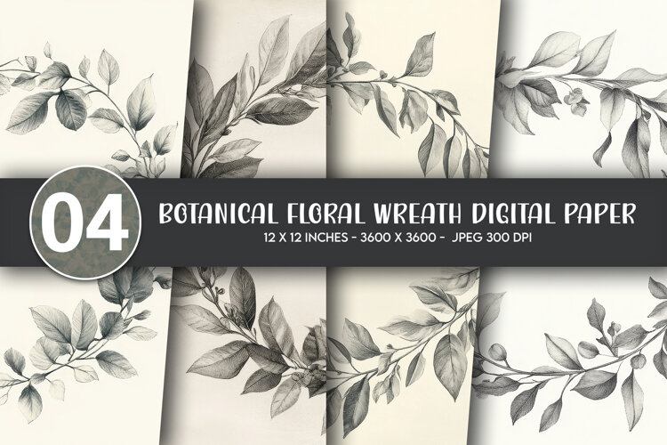 Botanical Floral Wreath Digital Paper example image 1