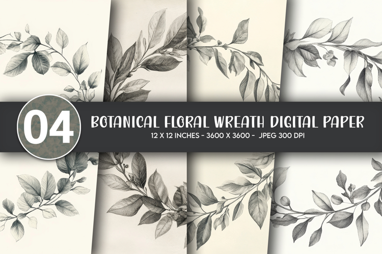 Botanical Floral Wreath Digital Paper