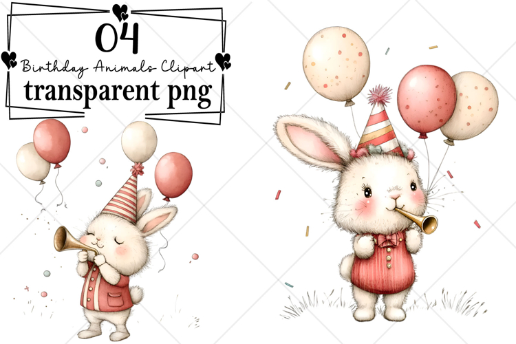 Whimsical Birthday Animals Clipart Watercolor PNG