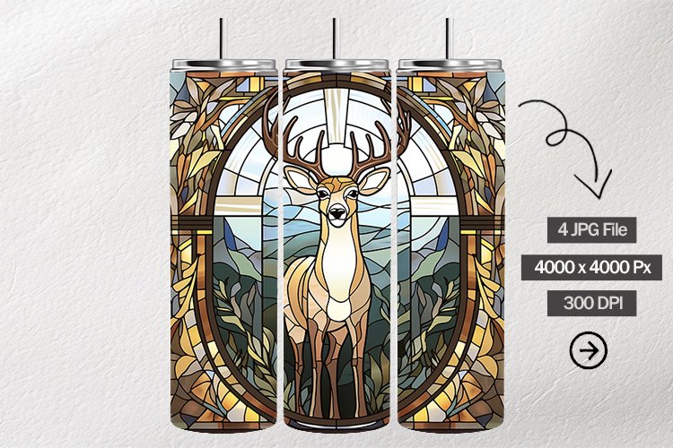 White tailed Deer Stained Glass Square Coaster - 4 Variation example image 1