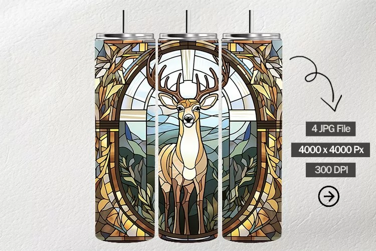 White tailed Deer Stained Glass Square Coaster - 4 Variation