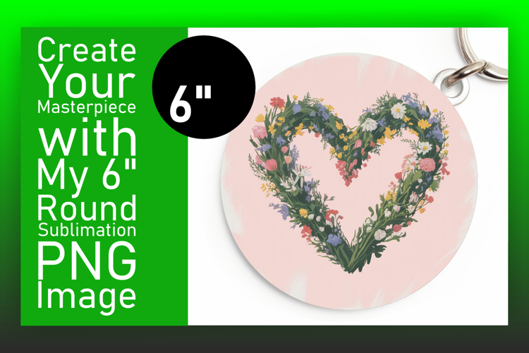 Creative Circle PNG Keychain Artwork , Flowers Heart