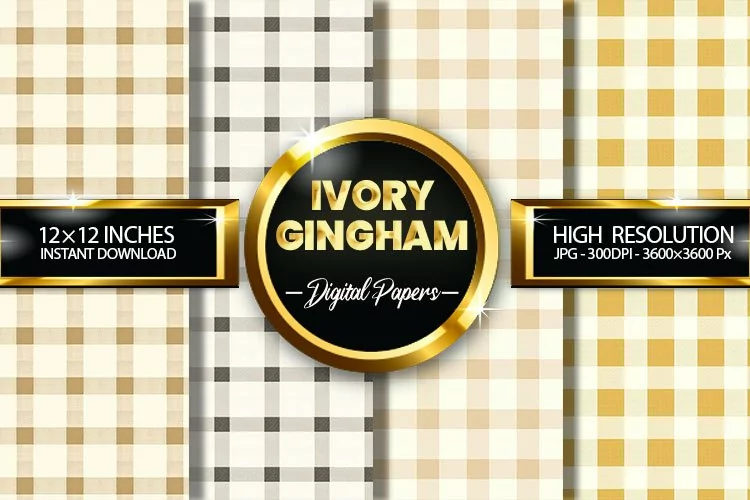 Ivory Gingham Digital Papers - 04 Variations