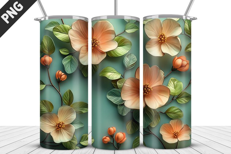 3D Daisy Flowers 20oz Tumbler Wrap | Sublimation Design example image 1