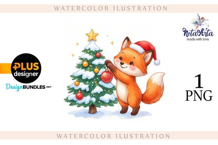 Illustration of a cute Christmas fox example image 1