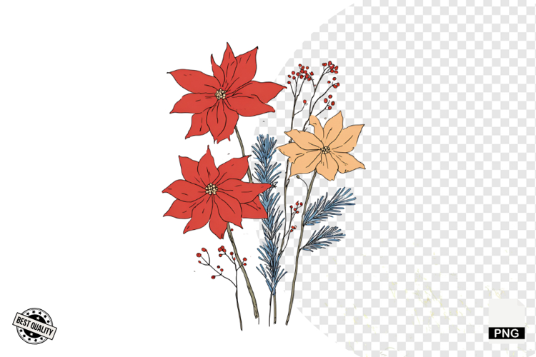 Christmas Doodle Wildflowers Clipart