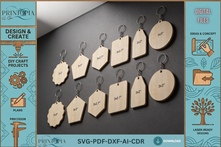 Blank Keychains Bundle Laser Cut Shapes Wood Acrylic Keychai