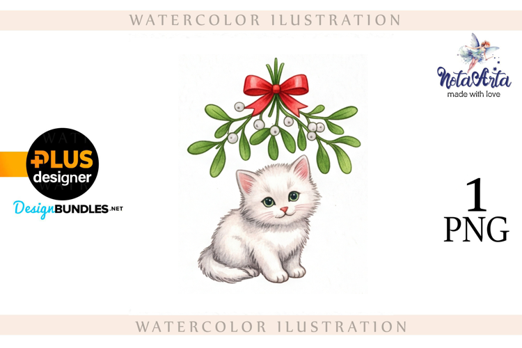 Christmas Kitten in Watercolor Style