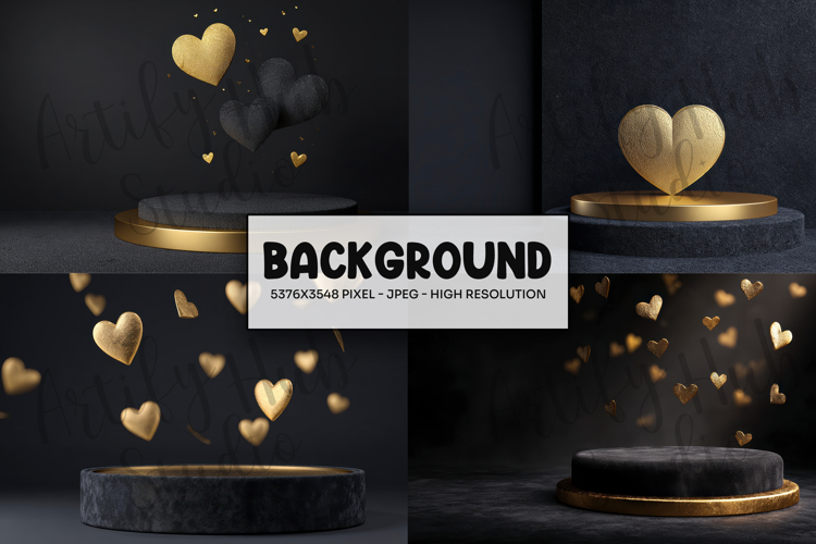 Black Gold Heart Podium Background