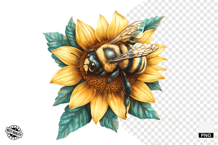 Summer Bees & Sunflowers PNG - Summer Clipart example image 1