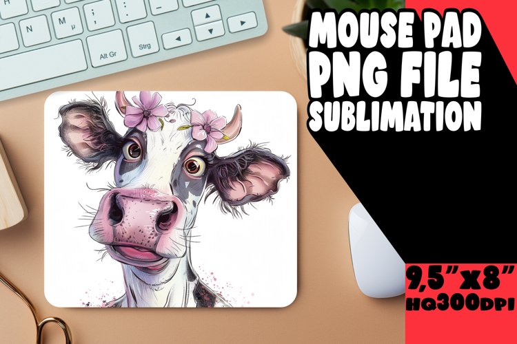 Amusing Farm Cow Watercolor Mouse Pad PNG