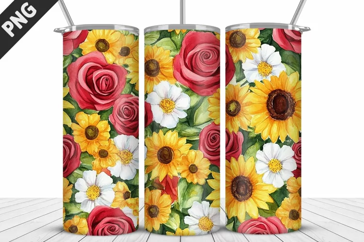Valentine Rose Flowers Tumbler Wrap | Sublimation Design