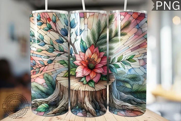 Watercolor Flower Wooden Stump Tumbler - High Quality 3Dpi