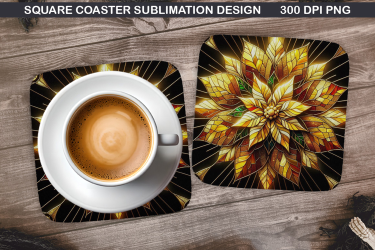Poinsettias Coaster Sublimation, Christmas Coaster PNG example image 1