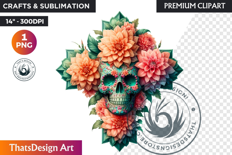 Pastel Floral Day of the Dead Clipart PNG,sugar skull design