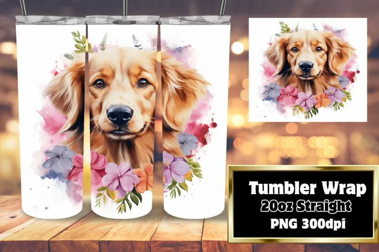 Whimsical Dog and Floral Watercolor Artwork 20 oz
