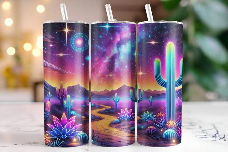 Galaxy & Cactus Tumbler Wrap | Sublimation | Tumblers example image 1