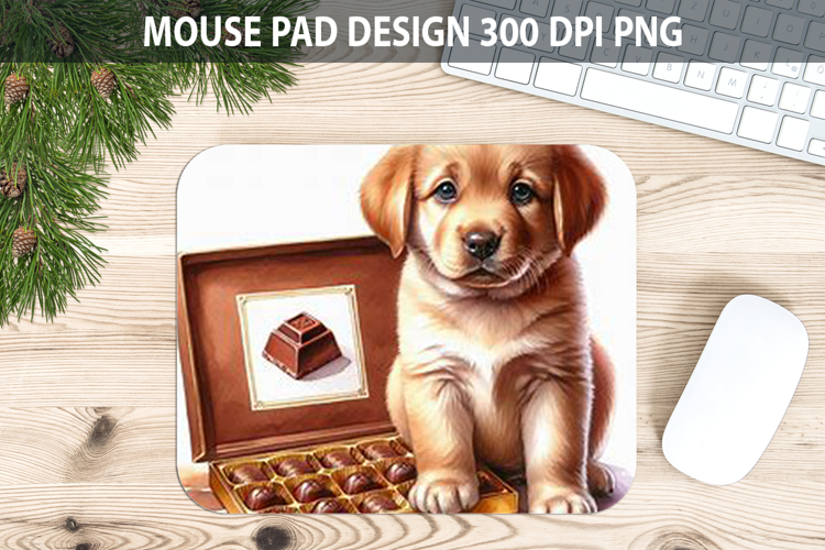 Watercolor Dog Mouse Pad Sublimation - Valentines PNG Design