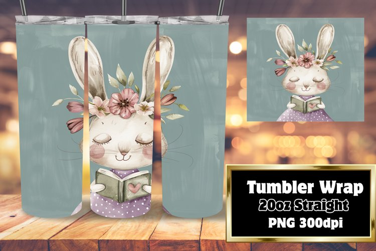 Playful Bunny and Flower Art Tumbler Design