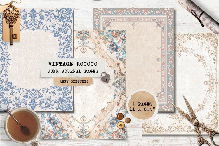 4 Porcelain Frame Junk Journal Page Rococo Ceramic Border