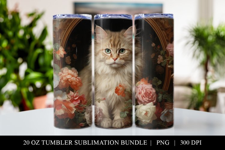 20 oz Cat Lover Skinny Tumbler Sublimation Design PNG example image 1