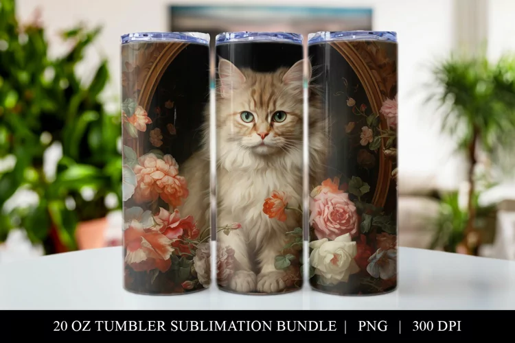 20 oz Cat Lover Skinny Tumbler Sublimation Design PNG