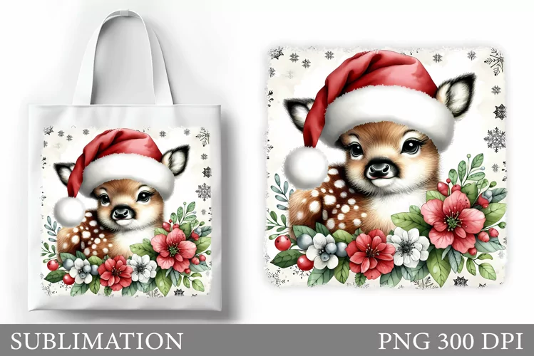Christmas Deer Tote Bag. Christmas Tote Bag Sublimation