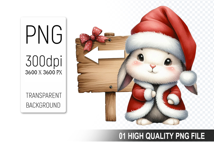Christmas Bunny in Santa Outfit Clipart, High-Quality PNG