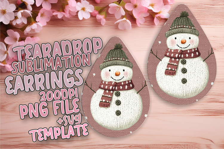 Vibrant Teardrop Earrings Template for Printing , Snowman