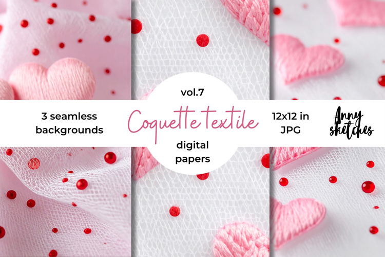 Coquette Textile Valentine Digital Paper Kit Rococo Patterns