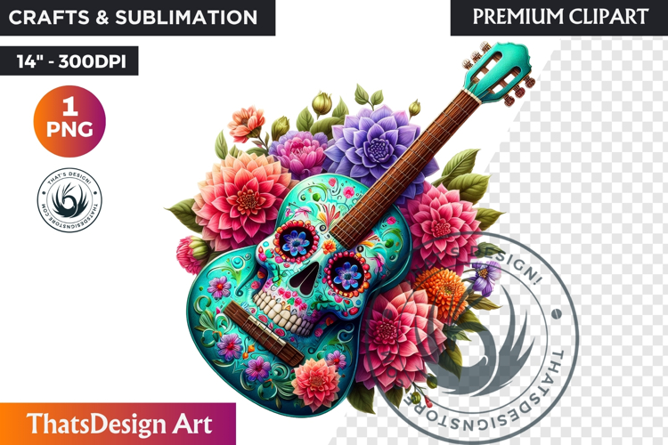 Floral Day of the Dead Clipart PNG sugar skull la catrina example image 1