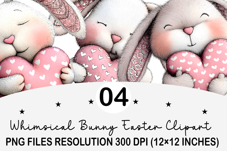 Whimsical Bunny Easter Clipart, Watercolor Easter Bunny PNG
