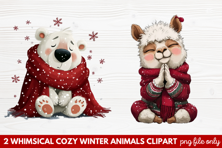 Whimsical Cozy Winter Animals Clipart | Cute Snowy Forest