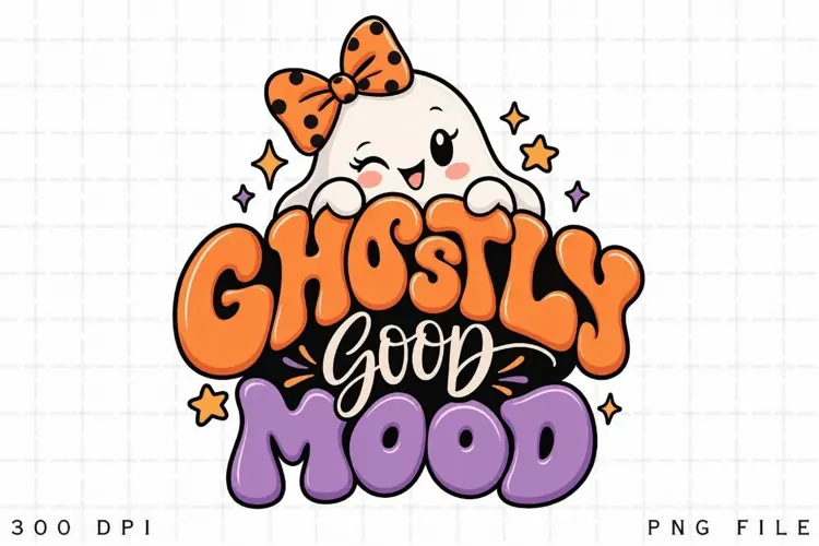 Ghostly Good Mood PNG, Cute Halloween Ghost Bow Sublimation