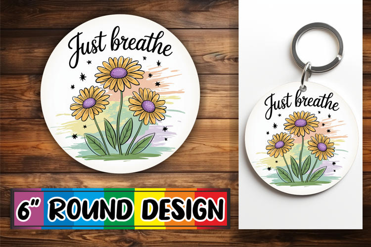 Bright Circle Keychain Design, Flowers Quote
