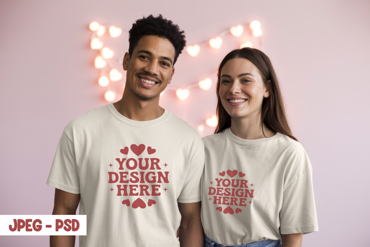 Valentine Couple T Shirt PSD JPEG Mockup